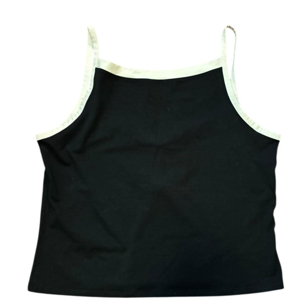 Lululemon Organic Cotton High-Neck Ringer Tank Top Black/Light Ivory Size XL